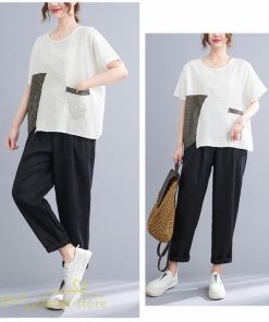 tシャツ・カットソー | tシャツ カットソー レディース 切り替え 女性着 シンプル カジュアル フリーサイズ ゆったり 夏新作 おしゃれ 半袖 チェック柄 黒 半袖tシャツ 丸首 白