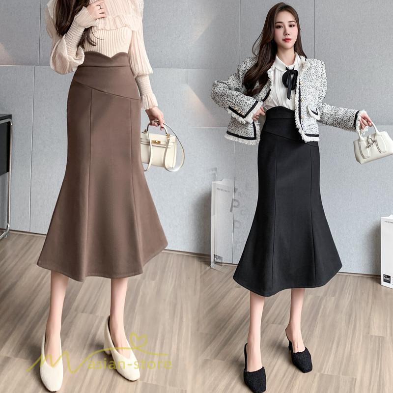 スカート | レディース フィッシュテール秋冬コーデ フレア AラインOL ビジネス カジュアル 大きいサイズ XL 20代 ラシャ 40代 上品 30代