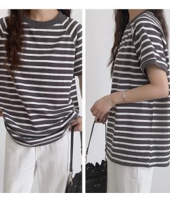 ｔシャツ・カットソー | カットソー チュニック レディース トップス 体型カバー シンプル Tシャツ きれいめ ストライプ柄 半袖 夏物 カジュアル 20代30代40代50代 ゆったり 通勤通学