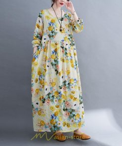 マキシ | マキシワンピース ワンピース 夏 秋 レディース マキシ丈 長袖 ロング 丸首 花柄 ロング丈 リラックス マタニティ 秋 ゆったり 秋服 夏服 体型カバー