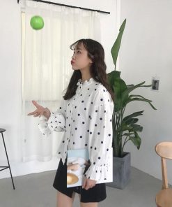 シャツ・ブラウス | 長袖ブラウス レディースシャツ 春物 夏服 羽織り 前開き 可愛い ドット柄 フレア トップス 綿麻 女の子 20代30代