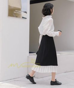 スカート | レディース プリーツバイカラー 春 夏 秋冬 体系カバー Aライン ドッキング シフォン 20代30代40代50代 通勤通学 カジュアル 着痩せ レトロ風