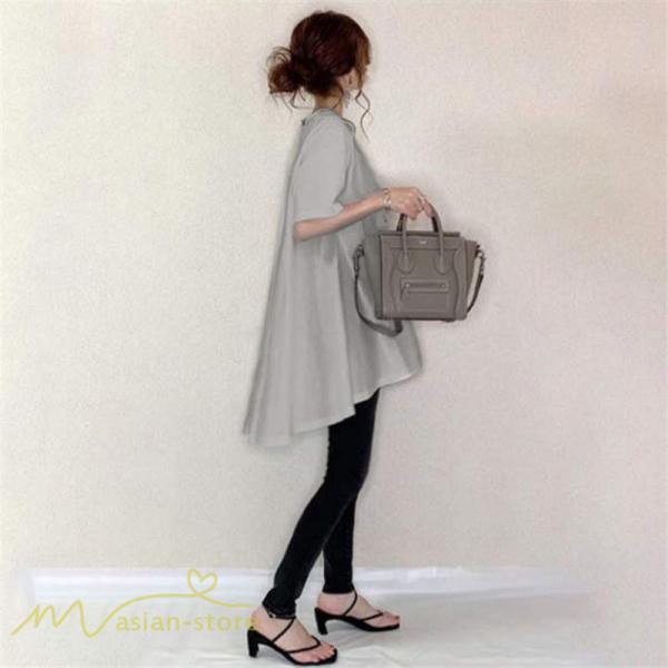 tシャツ・カットソー | Tシャツ レディース 半袖 カジュアル クルーネック おしゃれ 女性用 シンプル 無地 フレア カジュアル 可愛い トップス カットソー 4色 上品 フリーサイズ