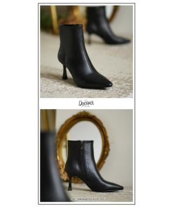 ブーツ | ショートブーティー ハイヒール レディース 可愛い おしゃれ 靴 美脚 脚長 通勤 秋 冬 サイドジッパー パンプス 大人 ピンヒール 高級感