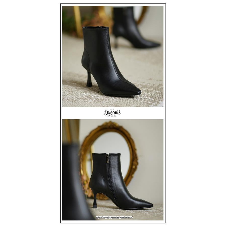 ブーツ | ショートブーティー ハイヒール レディース 可愛い おしゃれ 靴 美脚 脚長 通勤 秋 冬 サイドジッパー パンプス 大人 ピンヒール 高級感