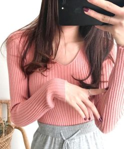 ニット・セーター | Vネック リブニット きれいめ ニット タイト シンプル おしゃれ レディース トップス 長袖