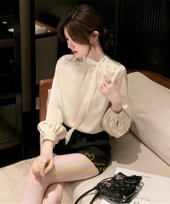 シャツ・ブラウス | ブラウス リボン リボンタイ バルーン袖 バルーンスリーブ シャツ 無地 長袖シャツ ファッション カジュアル エレガント 細身 OL オシャレ 通勤 新作 優雅 上品