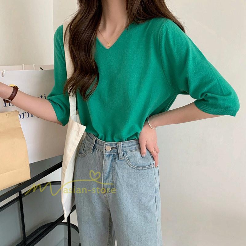 tシャツ・カットソー | Tシャツ レディース 半袖 トップス カジュアル Tシャツ 大きい ゆるTシャツ ゆるカットソー Vネック 20代30代40代50代 上品 上品 お出かけ 通勤通学 着回し