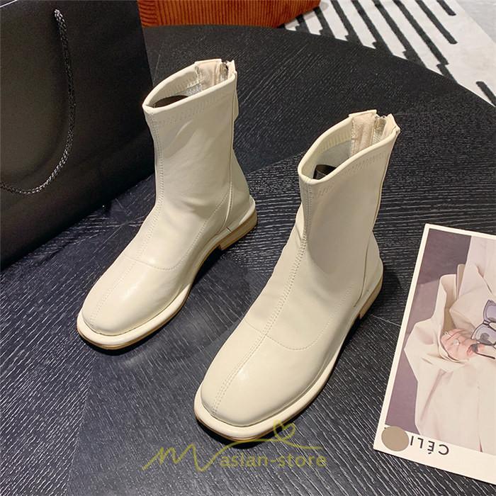 ショートブーツ | ブーツ レディース グランドトゥ 痛くない 歩きやすい 疲れない 滑りにくい 履きやすい ブラック オフホワイト カーキ ブラウン 22.5cm-25cm 黒