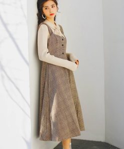 オールインワン | スカート ワンピース ロング 秋冬 チェック ジャンパースカート サロペット オールインワン 大人 グレンチェック