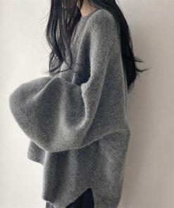 ニット・セーター | ニット レディース 秋冬 厚手 トップス セーター 秋服コーデ 長袖 パフスリーブ ボリューム感 スリット ゆったり 30代 上品 無地 大人 ニットセーター 大きめ