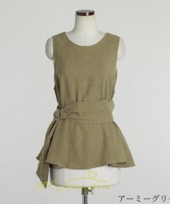 シャツ・ブラウス | ブラウス トップス ノースリーブ レディース tシャツ タンクトップ ベルト付き 広い裾 フレア裾 涼しい 涼感 体型カバー ゆったり 綿麻 夏 おしゃれ 大人 無地