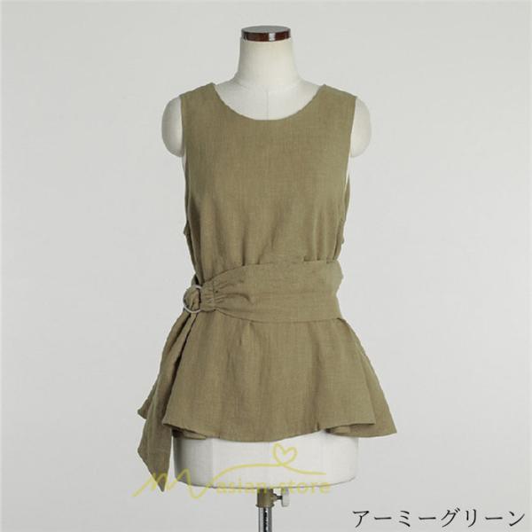 シャツ・ブラウス | ブラウス トップス ノースリーブ レディース tシャツ タンクトップ ベルト付き 広い裾 フレア裾 涼しい 涼感 体型カバー ゆったり 綿麻 夏 おしゃれ 大人 無地