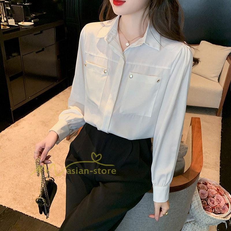 シャツ・ブラウス | トップス シャツ ブラウス レディース 長袖 オフィス ホワイト OL 制服 事務服 就活 リクルート 夏物 着痩せ カジュアル 韓国ファッション 20代30代40代50代