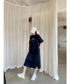 マキシ | ワンピース レディース Tシャツワンピース カットソー ロングTシャツ 夏新作 英字 半袖ワンピ ロングワンピ 大きいサイズ 体型カバー サマー 裾口スリット 夏物