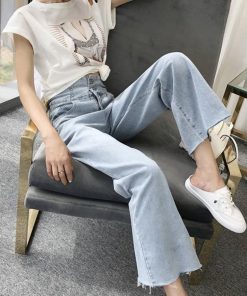 デニム | パンツ ハイウエスト ジーパン ワイドパンツ 薄手 ストレート レディース 切りっぱなし 春夏