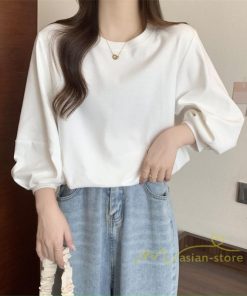 tシャツ・カットソー | 7分袖Tシャツ レディース Tシャツ 夏服 秋物 夏秋物 トップス 夏秋服 パフスリーブ ゆったり 無地 丸首 秋コーデ 春夏秋 可愛い 20代30代 40代50代 夏コーデ