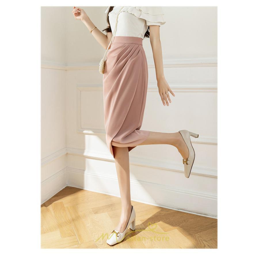 スカート | スリット入り 膝下 ひざ下 レディース ボトムス オフィス カジュアル 美脚 セクシー スリット 黒 ベージュ 脚長 ピンク ハイウエスト 通勤 春夏秋冬 OL