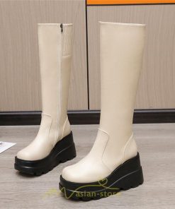 ロングブーツ | レディース ブーツ 厚底 歩きやすい 痛くない 定番 カジュアル 人気ブーツ ファスナー 黒 ブラック シンプル 美脚 おしゃれ 白 オフホワイト