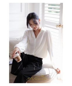 シャツ・ブラウス | ブラウス レディース シャツ トップス Vネック 長袖シャツ 無地 オフィス カジュアル おしゃれ 秋 冬 コーデ 高級感 シフォン エレガント 緑 白 通勤