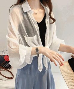 カーディガン | シフォンシャツブラウス 長袖 透け感 冷房対策 日焼け防止 無地 羽織り 体型カバー 大人 通学通勤 夏秋 トレンド フェミニン