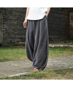 ワイドパンツ | 夏パンツ レディース パフパンツ ロングパンツ 綿麻パンツ 涼しい ゆったり ウエストゴム 可愛い 20代30代40代50代60代 無地 大人 大きめ