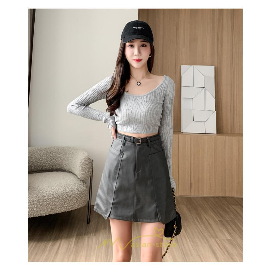 スカート | ミニ秋冬 レザー 無地 レディース 40代 Aライン 30代 20代 50代 着痩せ 通勤 オシャレ カジュアル オフィス OL 着痩せ ベルト付き