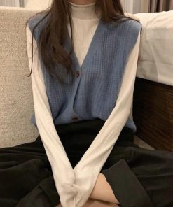 ニット・セーター | ジレ 開襟セーター ニットトップス おしゃれ Vネック 秋冬 ノースリーブ ニットベスト 袖なし 重ね着 レディース