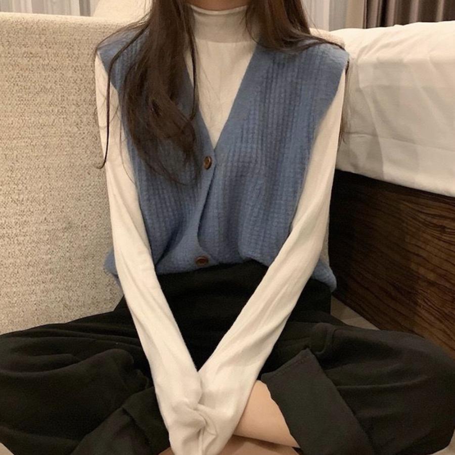 ニット・セーター | ジレ 開襟セーター ニットトップス おしゃれ Vネック 秋冬 ノースリーブ ニットベスト 袖なし 重ね着 レディース