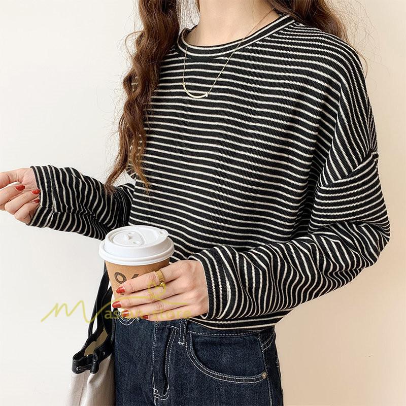 tシャツ・カットソー | Tシャツ レディース トップス 長袖 カットソー ボーダー シンプル ボートネック ストライプ柄 20代30代40代50代 着回し 通勤通学 お出かけ カジュアル 着痩せ