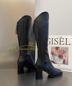 ロングブーツ | レディース ブーツ 秋冬 シューズ 靴 太ヒール チャンキーヒール 合皮ブーツ PUブーツ ロング靴 後ろファスナー COS くつ 大人 コスプレ