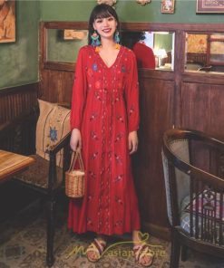 マキシ | ワンピース レディース ロングワンピース ロング丈 マキシ丈 綿麻 長袖 Vネック 花柄 体型カバー ゆったり ゆるっとワンピース リネン 夏 シンプル 秋 かわいい