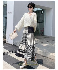 スカート | ロング 秋冬 黒 グレー カーキ プリーツレディース Aライン ニット ウエストゴム あったか おしゃれ 着痩せ 人気 小柄 新着 高見え