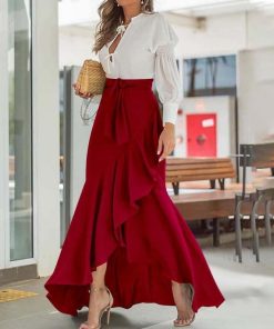 スカート | ロングマーメイドフレアセクシーウエストゴム ハイウエスト 無地 フェミニン ママ パーティー 二次会 ダンス お呼ばれ