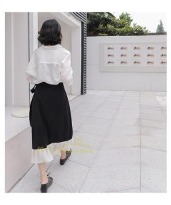 スカート | レディース プリーツバイカラー 春 夏 秋冬 体系カバー Aライン ドッキング シフォン 20代30代40代50代 通勤通学 カジュアル 着痩せ レトロ風