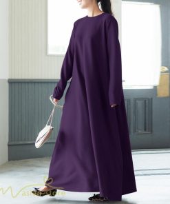 マキシ | ゆるワンピース 無地 マキシワンピース クルーネック カジュアル 長袖ワンピース ゆったり 体型カバー ワンピース フレア 秋コーデ 30代40代50代 大きいサイズ