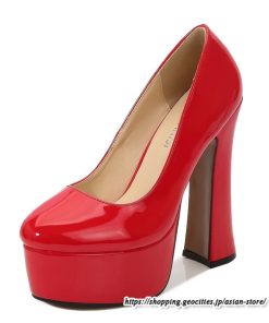 パンプス | 22.5cm-28cmハイヒール厚底ラウンドトゥ ストラップなし レディースシューズ 大きいサイズ 大人 上品 パーティー コス 太ヒール