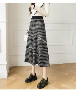スカート | ロングチェック柄 ニット きれいめ レディース ロング丈 女子会 デート 20代 30代 40代 50代 秋 あったか お出かけ 冬 フレア 高見え 細見え