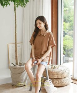 シャツ・ブラウス | ブラウス トップス 半袖 レディース 韓国風 2022新作 体型カバー シャツ 20代 30代 40代 50代 60代 大人 無地 可愛い ゆったり 夏 春 夏服 おしゃれ