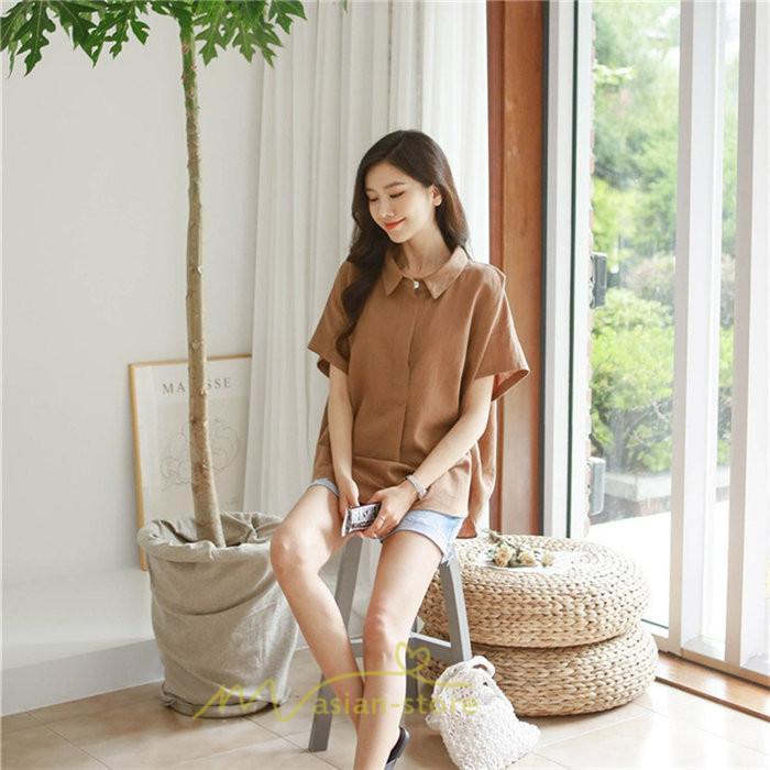 シャツ・ブラウス | ブラウス トップス 半袖 レディース 韓国風 2022新作 体型カバー シャツ 20代 30代 40代 50代 60代 大人 無地 可愛い ゆったり 夏 春 夏服 おしゃれ