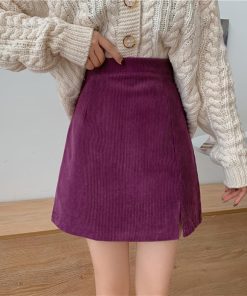 タイトスカート | ミニスリット入り Aラインスカート コーデュロイ ハイウエスト 台形美脚 スカート