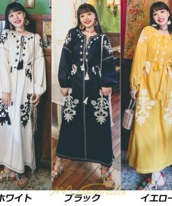 マキシ | ロングワンピース ワンピース エスニック コットンリネン 綿麻 花柄 リゾート 長袖 カジュアル 大人 夏秋 きれいめ 秋新作 スリット 体型カバー ゆったり