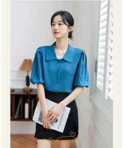 シャツ・ブラウス | ブラウス レディース オフィス シャツ 青 フォーマル 半袖 おしゃれ カジュアル フェミニン 開襟 着痩せ フランス風 お仕事 クラシック ビジネス 通勤 OL