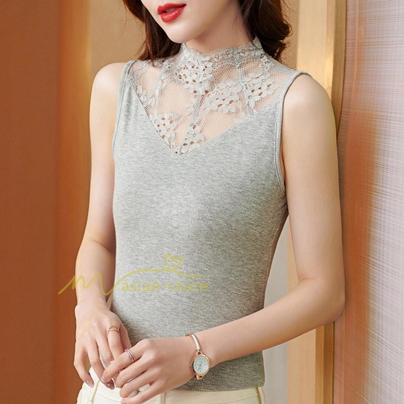 キャミソール タンクトップ | タンクトップ レディース おしゃれ 夏 ノースリーブ カットソー レース付き 20代30代40代50代 ママ インナー カジュアル カシュクール お出かけ 快適 着痩せ