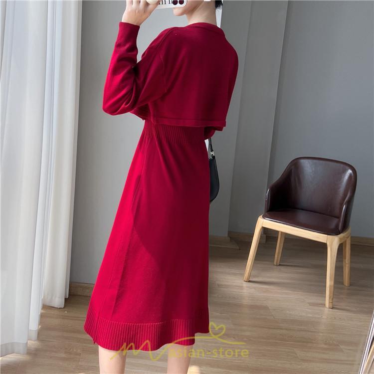 ニットワンピース | セットアップ レディース 秋冬 きれいめ ロング丈無地 20代30代40代50代 長袖 可愛い お出かけ 大人 通勤 韓国風 着痩せ