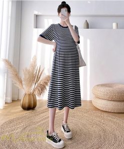 ワンピース | マタニティレディース ストライプ 着痩せ ゆる妊婦服 夏 サマーママ着 大きいサイズ 産前産後 上品 シンプル 大きいサイズ