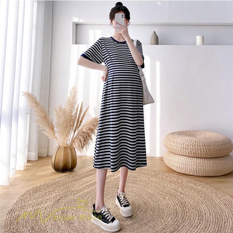 ワンピース | マタニティレディース ストライプ 着痩せ ゆる妊婦服 夏 サマーママ着 大きいサイズ 産前産後 上品 シンプル 大きいサイズ