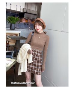 ニット・セーター | カットソー ニット レディース リブニット 長袖 秋冬 春 トップス スリム ストレッチ インナー 無地 プルオーバー 着痩せ 長袖ニット 通学通勤 長袖カットソー