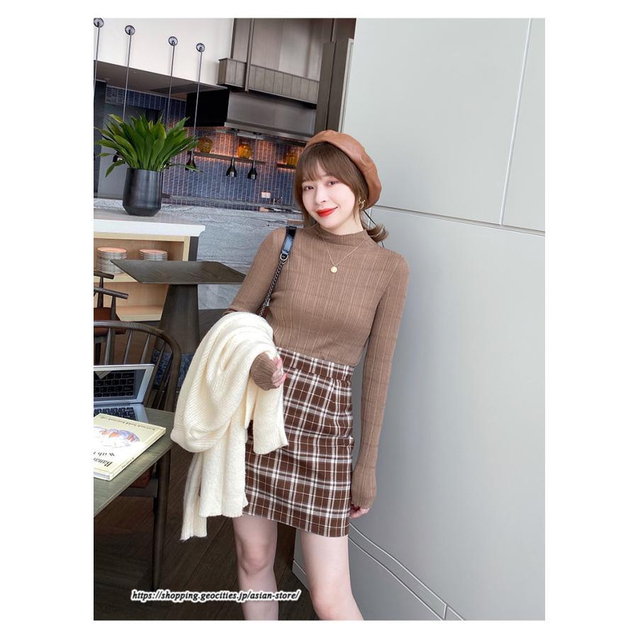 ニット・セーター | カットソー ニット レディース リブニット 長袖 秋冬 春 トップス スリム ストレッチ インナー 無地 プルオーバー 着痩せ 長袖ニット 通学通勤 長袖カットソー