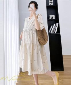 ワンピース | マタニティレディース 着痩せ 半袖 サマーマタニティウェア 上品 Aライン ゆる大きいサイズ お出かけ 韓国風 Vネック 妊婦服